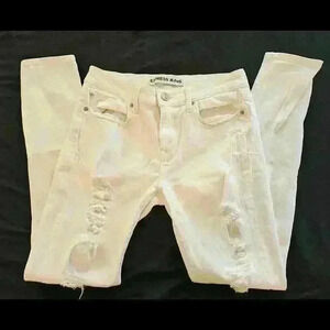 Express Jeans Women's Ripped Distressed White Skinny Jeans